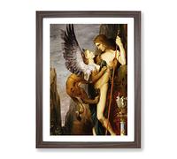 Oedipus And The Sphynx By Gustave Moreau Classic Painting Framed Wall Art Print, Ready to Hang Picture for Living Room Bedroom Home Office Décor, Walnut A4 (34 x 25 cm)
