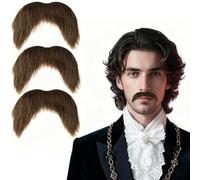 oeeo Pack of 3 Mustache for Gluing, Brown Schnauzer for Gluing, Lightweight and Breathable, Soft and Skin-Friendly, DIY Cuts, Fake Beard Moustache for Cosplay Costumes and Carnival Parties