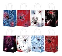 Oeeqou 24Pack Spider Party Gift Bags with 8Pattern Party Favor hand Bags with Handles, Candy Gift Bag for Birthday Supplies and Gifts Filling