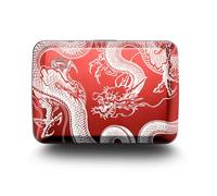 ÖGON -DESIGNS- Aluminium Card Holder with Metal Lock, RFID Protection Against Fraud and demagnetization, Compact Wallet, Smart Case Oslo Model (Engraving Dragon)
