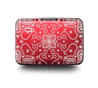 ÖGON -DESIGNS- Aluminium Card Holder with Metal Lock, RFID Protection Against Fraud and demagnetization, Compact Wallet, Smart Case Stockholm Model (Engraving Bandana Red)