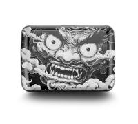 ÖGON -DESIGNS- Aluminium Card Holder with Metal Lock, RFID Protection Against Fraud and demagnetization, Compact Wallet, Smart Case Oslo Model (Engraving Demon Tattoo)