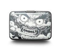 ÖGON -DESIGNS- Aluminium Card Holder with Metal Lock, RFID Protection Against Fraud and demagnetization, Compact Wallet, Smart Case Stockholm Model (Engraving Demon Tattoo)