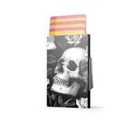 ÖGON -DESIGNS- Automatic Aluminium Card Holder, RFID Blocking Wallet, Compact and Secure Card case, Modern and Lightweight, Slim Design (Engraving Skulls Roses)