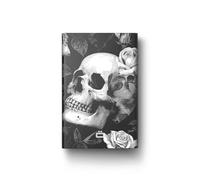 ÖGON -DESIGNS- Automatic Aluminium Card Holder, RFID Protection, Original, Slim and Minimalist Wallet for Men and Women, Capacity 1 to 6 Cards, Slider Model (Laser Engraved Skulls Roses)