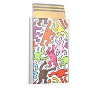 ÖGON -DESIGNS- Automatic Aluminium Card Holder, RFID Protection, Original, Slim and Minimalist Wallet for Men and Women, Capacity 1 to 6 Cards, Slider Model (Collab Keith Haring Color)