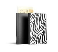 ÖGON -DESIGNS- Automatic Aluminium Card Holder, RFID Protection, Original, Slim and Minimalist Wallet for Men and Women, Capacity 1 to 6 Cards, Slider Model (Engraving Zebra)