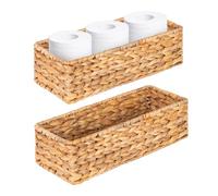 OEHID Wicker Storage Basket 2 Pack, Hand Woven Toilet Basket Tank Topper, Toilet Tank Baskets for Bathroom Organizing, Water Hyacinth Storage Baskets for Toilet Paper (14.4" Lx6.1 Wx4.4 H)