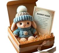 OEHUG Easter Mini Cute Bunny Hug, Handmade Plush Pocket Hug Rabbit doll, Cute Emotional Support Positive crochet Bunny,Unique Gift For Kids Family Friend Loved Ones - Includes Box & Card (Blue)
