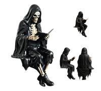 OEHUG Gothic Dark Fantasy Figure,Gothic Skeleton Hooded Reader Statue (C)