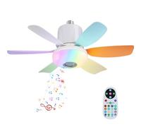 OEHUG Lights Bulb Ceiling Fan with Bluetooth Speaker and Remote RGB Music,E27 Base 3 Colors 3 Speeds,6 Blades 32W RGB LED Ceiling Fan Light with Lights and Remote for Bedroom Kids Room (Colorful)
