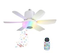 OEHUG Lights Bulb Ceiling Fan with Bluetooth Speaker and Remote RGB Music,E27 Base 3 Colors 3 Speeds,6 Blades 32W RGB LED Ceiling Fan Light with Lights and Remote for Bedroom Kids Room (White)