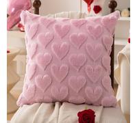 OEHUG Valentine's Day Cushion Covers 45 x 45 cm,Valentines Day Decoration Soft Plush Love Pillow Cover, Red Heart Cushion Covers,Fluffy Cushion Covers for Sofa and Living Room Decor (Pink)