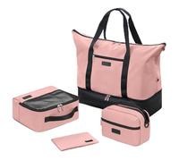 Oeihuivt Weekender Bags for Women - 21 Inch Large Travel Duffel Bag 2-Piece Set with Shoe Compartment, Heavy-Duty Canvas Leather Carry On Overnight Tote, Blackpink+3 Extra Packs, Black Pink+3 Extra