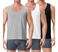 OEIOEI Men's Bamboo Breathable Vests Mositure Wicking Tank Top Pack of 3, Black/white/grey, M