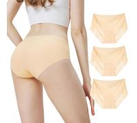 OEIOEI Womens Knickers Seamless Summer Silky Invisible Underwear Ladies Hipster Pants Pack of 3 (M, 3 Beige)