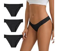 OEIOEI Women's Period Underwear Seamless No Show Invisible Lace Leakproof Menstrual Bikini Panties 3-Pack, Black Truffle, M