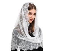 OEIOTEI White Lace Veil Headwear Scarf Church Veil Women's Mantilla Veil Infinity Shape Church Headwear Lace Catholic Veil Wedding Bridal Veil Latin, White, A