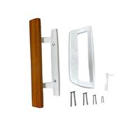 OEJHRCN Reversible Sliding Glass Patio Door Handle Set with Oak Wood Interior Handle and Zinc Exteior Pull, Fits 3-15/16” Screw Hole Distance, White. (SDH-001W-1)