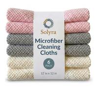 Oeko-Tex Certified Microfiber Cleaning Cloths - Non-Toxic, Safe for Family & Pets - 6 Pack Kitchen Rags for Counter - 12x12 in, Lint-Free, Absorbent Dish Towels, Dusting Cloths