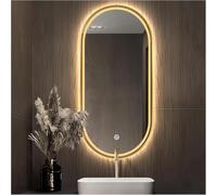 oeLucrv Gold Oval Bathroom Mirror, LED Wall Mirror, Bathroom Vanity Mirror/shaving Mirror For Living Room, Bedroom, Entrance Hall, Dimming Function IP44,3-Color Demister pad and Touch Sensor Switch