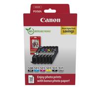 Canon PGI-530 / CLI-531 Genuine Ink Cartridges, Pack of 6 (2 x Black, Cyan, Magenta, Yellow, Grey), Includes 50 Sheets of 4x6 Photo Paper - Compatible with PIXMA TS8750 / TS8751