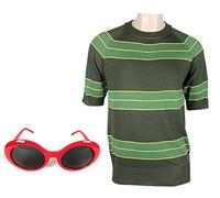 OEM Kurt Cobain Sweater + Sunglasses Set Green Short Sleeve Shirt Costume Nirvana (L, Red)