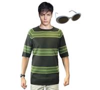 OEM Kurt Cobain Sweater + Sunglasses Set Green Short Sleeve Shirt Costume Nirvana (M, White)