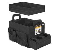 OEMASSIVE Car Seat Organiser with Lid & Cup Holder - Front Seat Backseat Boot Storage Foldable Car Tidy Organiser Box with Multiple Side Pockets, Detachable Dividers Cooler Compartment