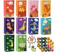 OEMG Dinosaur Party Bags, 30Pcs Thicken Small Gift Bags with 36 Stickers - 22x13x8cm, Dino Paper Party Bags for Kids Party, Boys Girls Birthday, Baby Shower, Halloween Christmas Bags