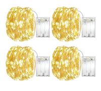OEMG Pack of 4 Warm White Copper Wire Light Battery Operated with Twinkle Modes, 5m 50 LED Fairy Light Battery Operated 3*AA (20m Total), String Light Battery Operated for Christmas, Indoor