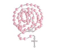 OEMOO Rosary Beads Catholic for Woman, Pink Heart Shaped Rosary Necklace, Bead Necklace First Communion Gifts for Girls Catholic, Metal Man-made materials