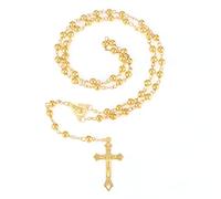 OEMOO Rosary Beads Catholic, Rosary Necklace with Leather Pouch, Gold Prayer Beads Christian Gifts for Women Catholic Gifts, Stainless Steel, No Gemstone