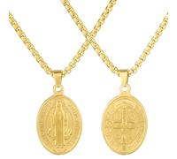 OEMOO St Saint Benedict Medal Necklace, 14K Gold Plated Virgin Mary Necklace, Virgen De Guadalupe Necklace Amulet Our Lady of Guadalupe Amulet Pendant Religious Gifts for Women Jewelry, Stainless