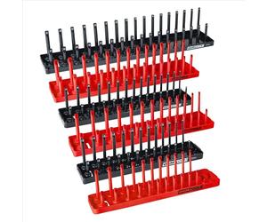 OEMTOOLS 22234 6 Piece SAE and Metric Socket Tray Set (Red and Black), SAE and Metric Socket Storage, Socket Organizer Tray for Toolbox