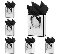 OEMVALATY 6 Pcs Thank You Gift Bags with Handles and Tissue Paper 9 x 7 x 3. 15'' Elegant Welcome Gift Bags with Bow Ribbon for Wedding Bridesmaid Baby Shower Groomsmen Birthday Party(White, Black)