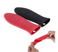 OENBATOM 2-Pack Silicone Hot Handle Holders & Pan Handle Covers - Heat Resistant Sleeves & Grips for Cast Iron Skillets, Frying Pans & Saucepans (Black & Red)