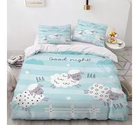 OENISE Childrens Double Duvet Cover Cartoon Sheep Bedding Set 3PCs Cute Animals Ultra Soft Microfiber with 2 Pillowcases and Zipper Closure Decor Bedspread Cover for Kids Boys Girls Summer,155x220cm