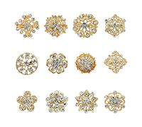 Oenothera 12 Pcs Mix Set Crystal Brooches, Floriated Brooch Pin, Wedding Brooch Pin for Wedding Party Home Decoration And Diy Christmas Crafts (Gold)