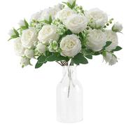 Oenothera 4 Bunches Peony Artificial Flowers, Pink Flowers Silk Peonies Bouquets, Fake Garden Flowers for Wedding Party Home Decoration(White)
