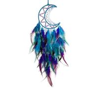 Oenothera Half Circle Moon Dream Catchers with Feathers, Moon Dream Catcher, Handmade Lace Dream Catcher for Living Room, Bedroom, Dormitory (BluePurple)