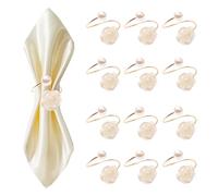 Oenothera Napkin Rings Set of 12, Pearl Napkin Rings, Alloy Napkin Ring Holder, Household Napkin Buckle for Wedding Party Family Gathering Table Decorations