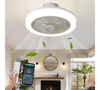 OERIY 45CM LED Modern Flush Mount Ceiling Fan with Light and Remote - 6 Speed Dimmable Low Profile Bladeless with Timing, Reversible for Kitchen Bedroom (White)