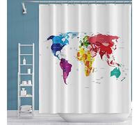 OERJU 69x70inch World Map Shower Curtain Colorful Political Map Borders Between Countries Different Nations and Cultures for Bathroom Decor Waterproof Fabric Bathtub Shower Curtain Liner with Hooks