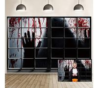 OERJU 6x4ft Halloween Window Backdrop Bloody Bleeding Hand Scary Ghost Shadow Photography Background Horror Halloween Party Banner Decorations Portrait Photo Booth Props