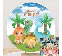 OERJU 6x6ft Dinosaur Round Backdrop Cover Cartoon Dinosaur Theme Happy Birthday Photography Background Kids Child Boys Indoor Outdoor Birthday Decoration Party Supplies Photo Booth Studio Props