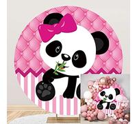 OERJU 6x6ft Panda Round Backdrop Pink and White Stripe Bamboo Leaves Photography Background Circle Backdrop Cover Girls Kids Baby Shower Newborn Birthday Party Decoration Banner Photo Booth Prop