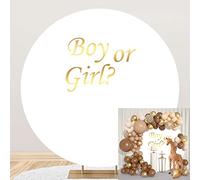 OERJU 7.2x7.2ft Gender Reveal Round Backdrop Boy or Girl Baby Shower White Circle Photography Background Round Backdrop Stand Cover Newborn Gender Reveal Party Decoration Photo Booth Props