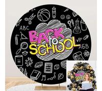 OERJU Back to School Round Backdrop Cover First Day of School Circle Backdrop Chalkboard Math Chemistry Course Photo Background Teacher Students Online Teaching Classroom Party Decorations 7.2ft