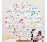 OERJU Back to School Round Backdrop Cover First Day of School Photo Backdrop Hand Painted Pencils Books White Brick Wall Background Teacher Students Classroom Online Teaching Party Decorations 6ft